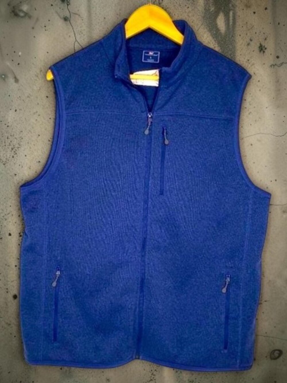 Vineyard Vines Blue Full Zip Fleece Vest Mens Blue Tech Pocket FLAW Logo L